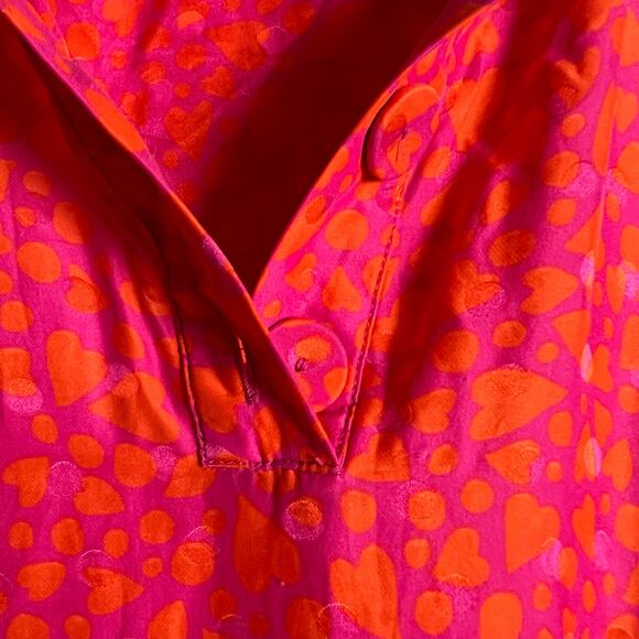 Tara Jarmon Rozenn Pink Heart Collared Shirt Short Sleeve Midi Dress Size 10 - Picture 15 of 16